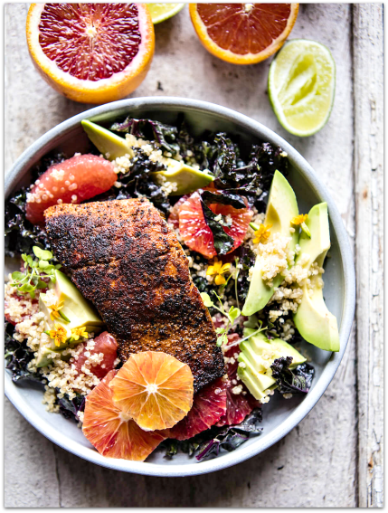 Avocado, quinoa & blackened salmon