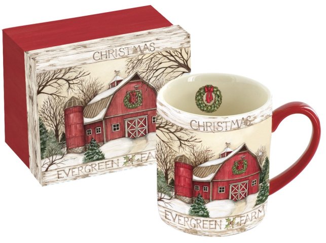 Demdaco Mug with giftbox featuring Christmas barn scene