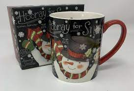 Beautiful Demdaco mug with whimsical snowman design & gift box